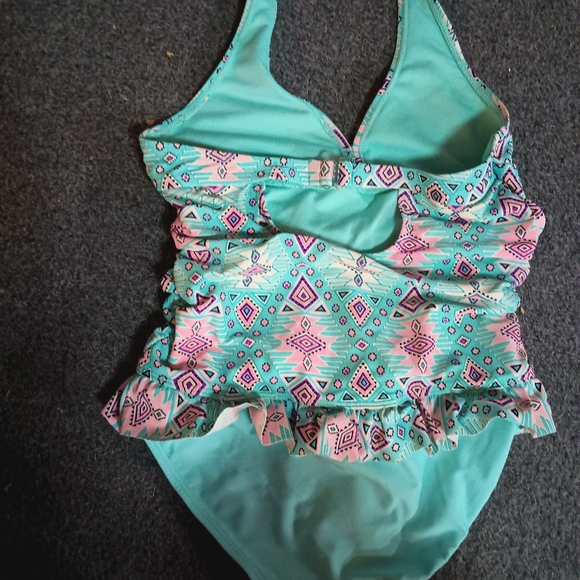 Teal, Blue, and Pink Kid's Swimsuit | Wondernation | Size L - Picture 2 of 3